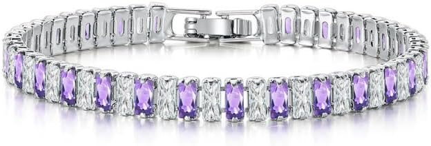 Silver purple alternating color gemstone cubic zirconia classic bracelet, bride bridesmaid wedding birthday Mother's Day jewelry gift for ladies