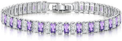 Silver purple alternating color gemstone cubic zirconia classic bracelet, bride bridesmaid wedding birthday Mother's Day jewelry gift for ladies