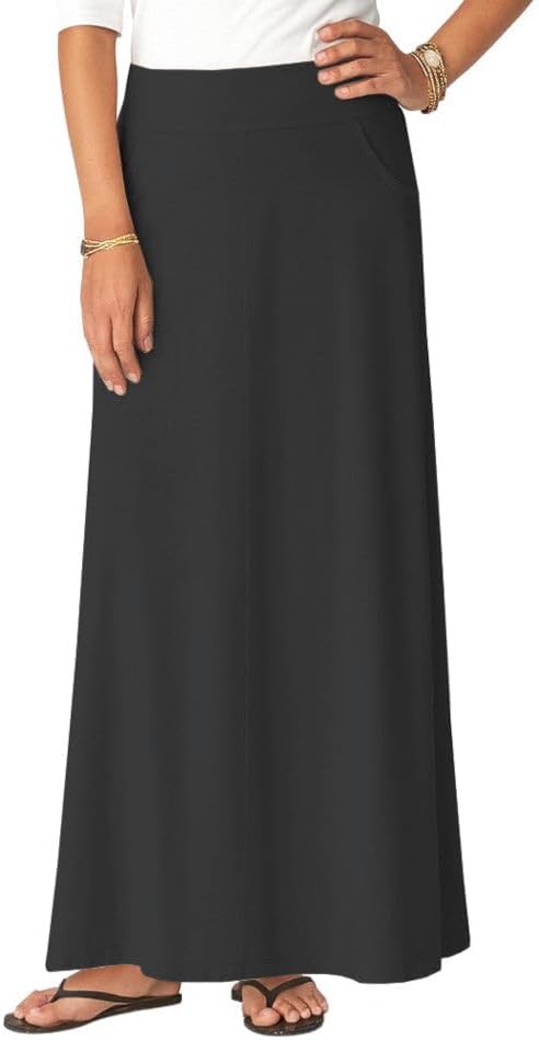 Baby'O Women's Stretch Cotton Knit Western Style A-Line Maxi Skirt with Jeans-Style Front Pockets