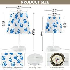 Table Lamps 3 Ways Dimmable Cute White Blue Paw with Fabric Lampshade USB Ports Wood Base LED Bulb for Bedroom and Living Room