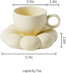 7OZ Porcelain Ceramic Coffee Mug, Coffee Mug for Office and Home, Flower Cup and Saucer Porcelain Coffee Mug, Dishwasher and Microwave Safe, White, Dishware Safe