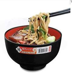 Japanese Soup Ramen Donburi Bowl, 38 fl.oz, Plastic Bowl for Ramen, Udon, Pho, Rice, and Cereal, Microwave & Dishwasher Safe, Black and Red Color, Made in Japan