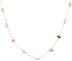 1PC Colorful Irregular Stone Necklace, Natural Raw Crystal Pendant Necklace for Women, Bohemian Beaded Chain Necklaces, Handmade Statement Neck Jewelry (Multicolor)