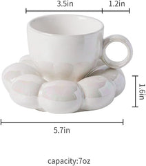Porcelain Ceramic Coffee Mug, Coffee Mug for Office and Home, 7 oz, Flower Cup and Saucer Porcelain Coffee Mug, Dishwasher and Microwave Safe, White, Dishware Safe