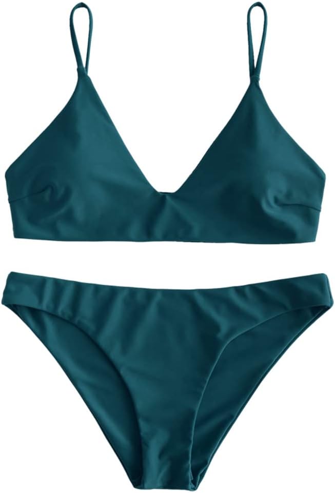ZAFUL Women's Solid Spaghetti Strap Bralette Bikini Set Two Piece Swimsuit