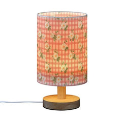 Strawberry Daisy Flower Gingham Bedside Table Lamp Small Desk Lamps Linen Fabric Shade Decorative Nightstand Lamp LED with USB Port Wood Base for Bedroom Living Room