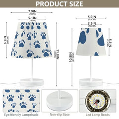 Table Lamps 3 Ways Dimmable White and Blue Paw Nice with Fabric Lampshade USB Ports Wood Base LED Bulb for Bedroom and Living Room