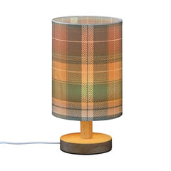Green Tartan Plaid Bedside Table Lamp Small Desk Lamps Linen Fabric Shade Decorative Nightstand Lamp LED with USB Port Wood Base for Bedroom Living Room