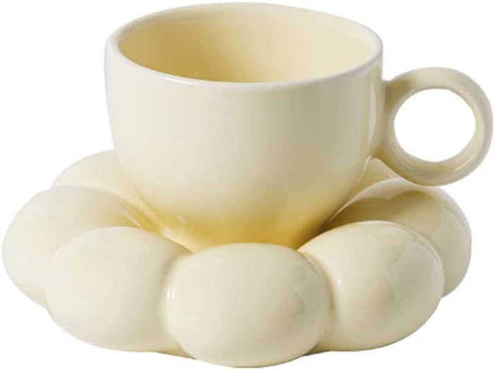 7OZ Porcelain Ceramic Coffee Mug, Coffee Mug for Office and Home, Flower Cup and Saucer Porcelain Coffee Mug, Dishwasher and Microwave Safe, White, Dishware Safe