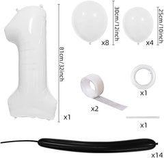 27Pcs Happy 1st Birthday Decorations White 1 Balloons,1st Year Old Party Supplies, Foil Helium Mylar Agate Star Heart Shaped Balloons Hot 2nd Birthday Balloon for Princess Girl 1 Birthday Baby Shower