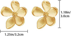 1 Pair Gold Flower Earrings for Women, Trendy Non Piercing Flower Dangle Earring, Elegant Gold Plated Lightweight Floral Earrings for Non-Pierced Ears