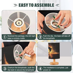 Bedside Table Lamp Ocean Dolphin Silhouette Small Desk Lamps Linen Fabric Shade Decorative Nightstand Lamp LED with USB Port Wood Base for Bedroom Living Room