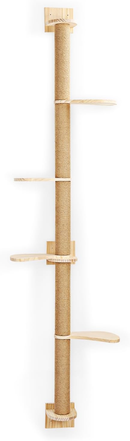 Cat Tree,Wall-Mounted Furniture,Tall Climbing Tower,Multi Tier Floor to Ceiling Post,Adjustable Wooden Frame with Scratching Platform for Indoor Pets