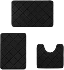 Foam Bath Mat Set Black Bathroom Rug Set 3 Piece Nonslip Toilet Rugs U Shaped Bathroom Rugs Sets Soft Rugs for Bathrooms Toilet Mats for Bathrooms Water Absorption Thick Machine Washable