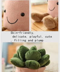9.8 inch Succulents Plush Toy, Flower Pot Stuffed Plushie Pillow Decoration, Cute Soft Plants Throw Pillow for Christmas Birthday Gifts (Blue)