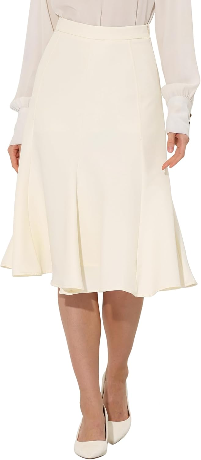 Allegra K Midi Skirt for Women Side Zipper High Waist Elegant Flared Flowy A Line Work Skirts