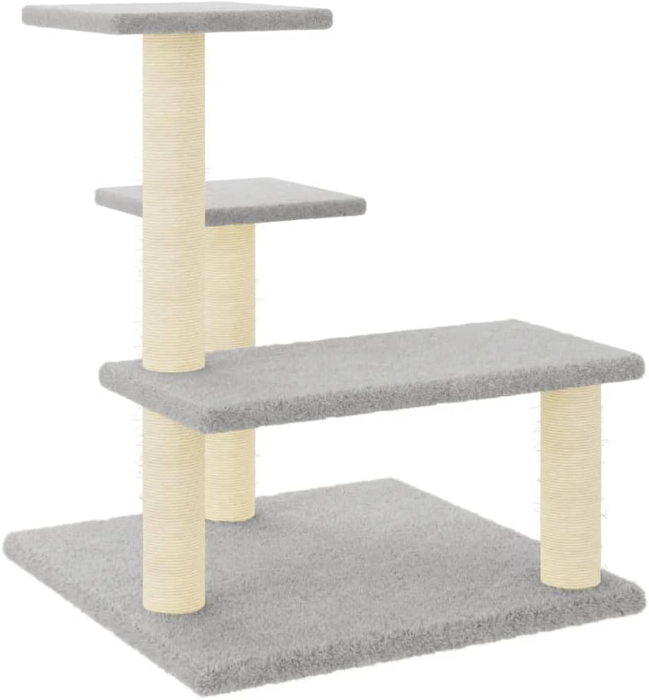 vidaXL Cat Tree Light Grey Engineered Wood, Plush, sisal Medium Durable
