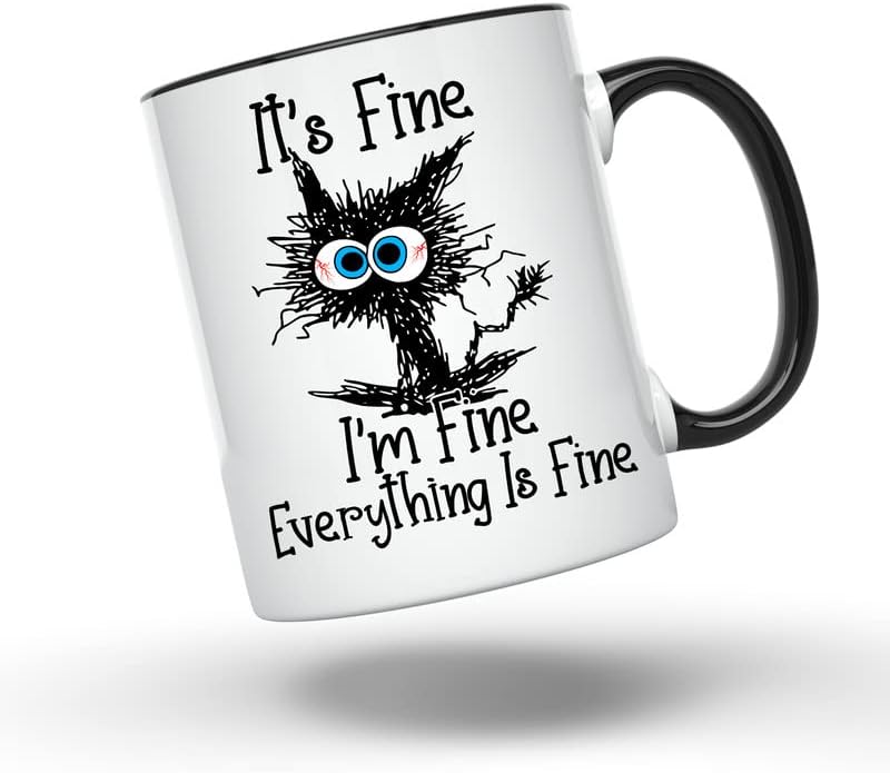 Bliss Monkey Co. I'm Fine Everythings Fine Coffee Mug - Funny Sarcastic Mug - Cat Lover Coffee Mug - 11 Ounce Novelty Coffee Cup - BMCM00149…