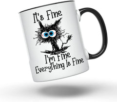 Bliss Monkey Co. I'm Fine Everythings Fine Coffee Mug - Funny Sarcastic Mug - Cat Lover Coffee Mug - 11 Ounce Novelty Coffee Cup - BMCM00149…
