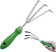 Hand Rake, 10.6x3.5 Inch Stainless Steel Small Garden Rake with Plastic Handle, Hanging Garden Hand Tools for Gardening, Weeding, Transplanting and Digging