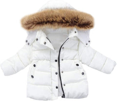 6M-5T Child Kids Winter Fur Hooded Thicken Jacket Solid Color Hoodie Zipper Coats Warm Outerwear Jacket Clothes