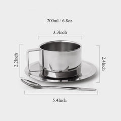 6.8oz Stainless Steel Coffee Cup Set, Coffee Mugs with Spoon and Saucer for Latte, Espresso, Cappuccino, Milk and Tea