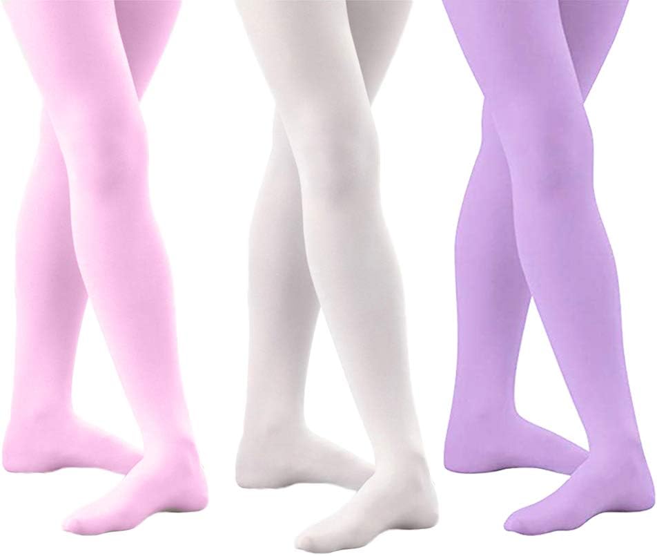 whyme Pack of 3 Kids Girls Baby Ballet Dance Tights Soft Microfiber Footed Velvet Stockings Pantyhose Tights S(purple white pink 1-3T)