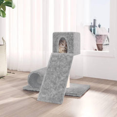 vidaXL Modern Light Grey Cat Tree with Multi Level Platforms Durable Engineered Wood Scratch Resistant Surfaces Ideal Indoor Furniture for Cats and Kittens Trees Tower Scratching Post Activity Center