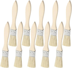 10 Pcs 1 Inch Natural Bristle Chip Paint Brushes Wood Stain Paint Brush Set Long Wooden Handle Paint Brushes Woodwork Watercolor Painting Brushes Flat Tip Paintbrushes for Wall Home Decoration