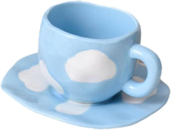 Latte Art Mug with Saucer Ceramic Coffee Cup with Handle Creative Novelty Tea Cup Irregular Saucer for Water Espresso