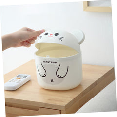 Small Desktop Trash Can with Lid Cartoon Shaped Plastic Waste Basket for Bedroom Office Compact Lightweight PP Garbage Bin for Peel Storage and Space Decoration