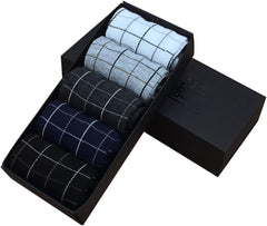 5pairs Men's Cotton Crew Socks Skid Resistant Breathable Long Ankle Warm Socks for Winter Autumn Square Grid Design