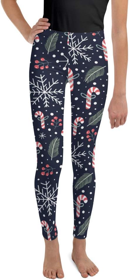 Christmas Leggings Girls, Snow Sugar Cane Snowflakes Winter Workout Yoga Pants Mommy and Me Leggings Matching (8-20)