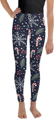 Christmas Leggings Girls, Snow Sugar Cane Snowflakes Winter Workout Yoga Pants Mommy and Me Leggings Matching (8-20)