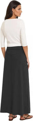 Baby'O Women's Stretch Cotton Knit Western Style A-Line Maxi Skirt with Jeans-Style Front Pockets