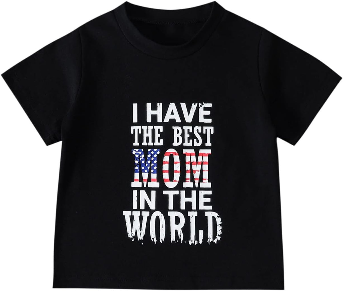 Summer Toddler Boys Girls Short Sleeve Independence Day 4 of July Letter Prints T Shirt Tops Boys Long Sleeve