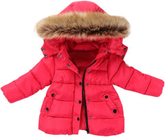 6M-5T Child Kids Winter Fur Hooded Thicken Jacket Solid Color Hoodie Zipper Coats Warm Outerwear Jacket Clothes