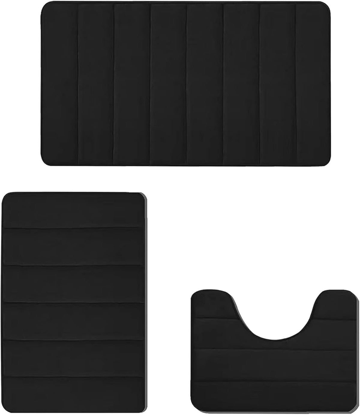 Memory Foam Bathroom Rugs Sets 3 Piece, Ultra Soft Non Slip Bath Rug, Toilet Mats, Washable Rug, Plush Bath Mats for Bathroom, Tub, Shower, Solid Color Toilet Floor Mat Machine Washable (Black)