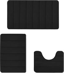 Memory Foam Bathroom Rugs Sets 3 Piece, Ultra Soft Non Slip Bath Rug, Toilet Mats, Washable Rug, Plush Bath Mats for Bathroom, Tub, Shower, Solid Color Toilet Floor Mat Machine Washable (Black)