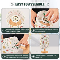 Bedside Table Lamp Farm Tractor Chicken Small Desk Lamps Linen Fabric Shade Decorative Nightstand Lamp LED with USB Port Wood Base for Bedroom Living Room