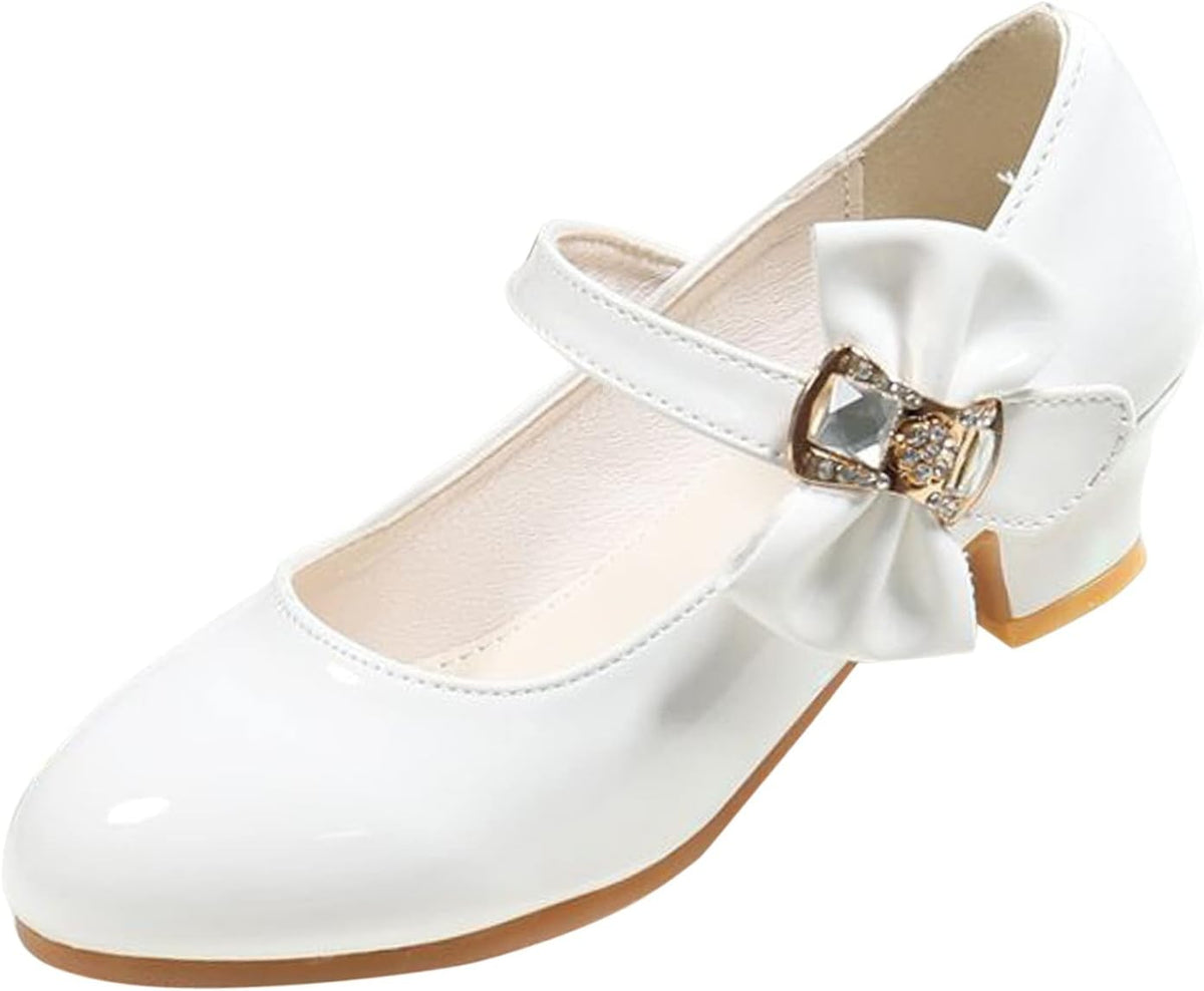 Children Girl Mary Jane Flats Indoor Party Dance Sandals Bowknot Princess Dress Mary Janes PU Leather Heeled Moccasins