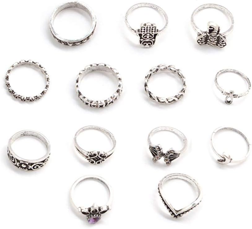 15Pcs Vintage Ring Set Punk Stacking Rings Knuckle Midi Ring Set Gift For Women Silver