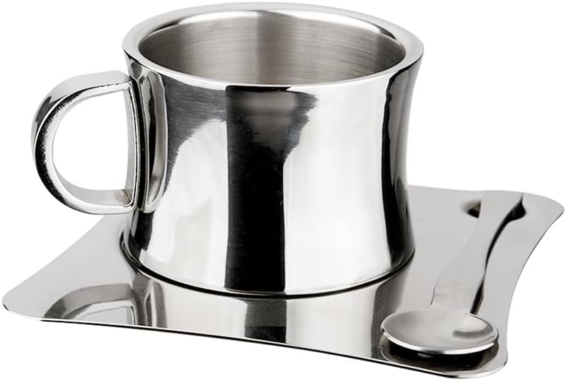 Stainless Steel Coffee Mug with Saucer Teacup Set, Tea Cup,5oz,150ml