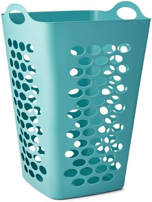 Flexible Square Laundry Hamper - Teal Collapsible Fabric Clothes Bin with Handles, Space-Saving Foldable Design for Bedroom, Dorm or Bathroom