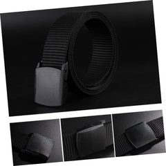 Airport Friendly Men's Canvas Web Belt with Non Metallic Automatic Plastic Buckle Lightweight Nylon Woven Casual Belt for Outdoor Military Jeans and Business Pants in Black Tank