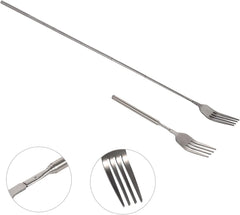 Stainless Steel Dinner Fork, BBQ Telescopic Fork Extendable Dinner Fruit Dessert Fork Cutlery with Long Handle