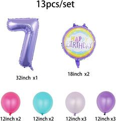 Balloons,Purple Balloons Party Supplies 7th Birthday Balloon,32"Large Size Rainbow Number 7 Balloon Set Party Supplies 7th Sweet Birthday Wishes Balloon Bouquet Decorations - Purple 7