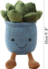 9.8 inch Succulents Plush Toy, Flower Pot Stuffed Plushie Pillow Decoration, Cute Soft Plants Throw Pillow for Christmas Birthday Gifts (Blue)