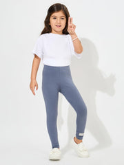 Patch Detail Elastic Waistband Leggings Grey 3-4 YRS