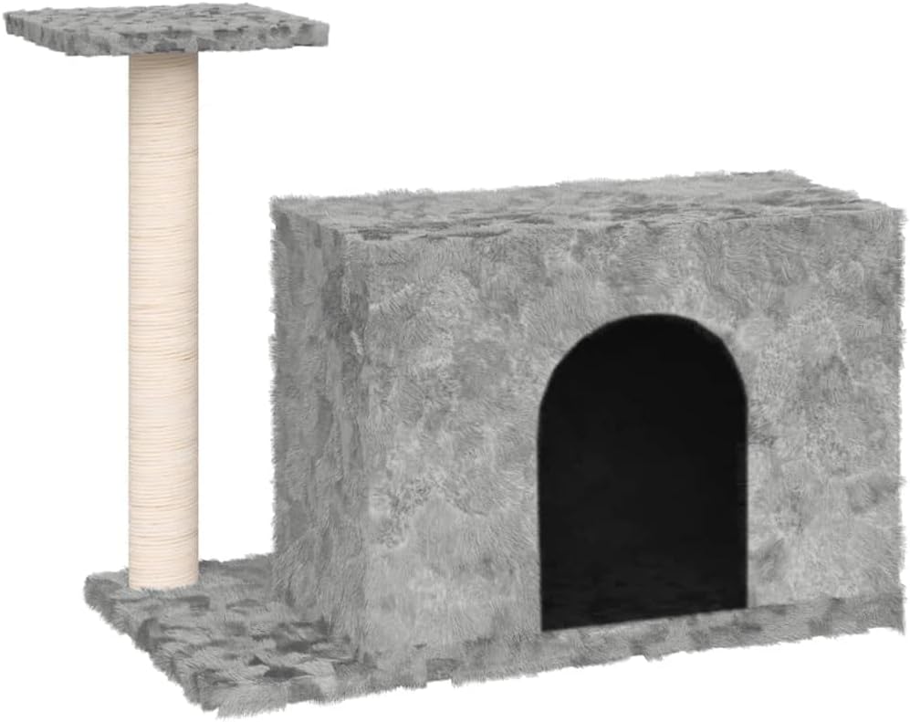 vidaXL Cat Tree Light Gray Engineered Wood, Plush, Sisal Medium Durable